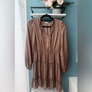 Altar’d State Brown Swiss Dot Tiered Mini Dress Size M